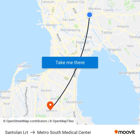 Santolan Lrt to Metro South Medical Center map