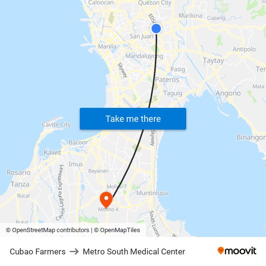 Cubao Farmers to Metro South Medical Center map