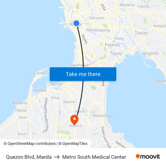 Quezon Blvd, Manila to Metro South Medical Center map