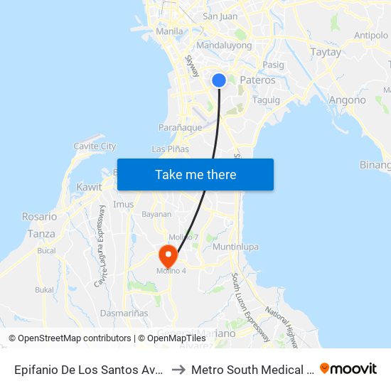 Epifanio De Los Santos Avenue, 10 to Metro South Medical Center map