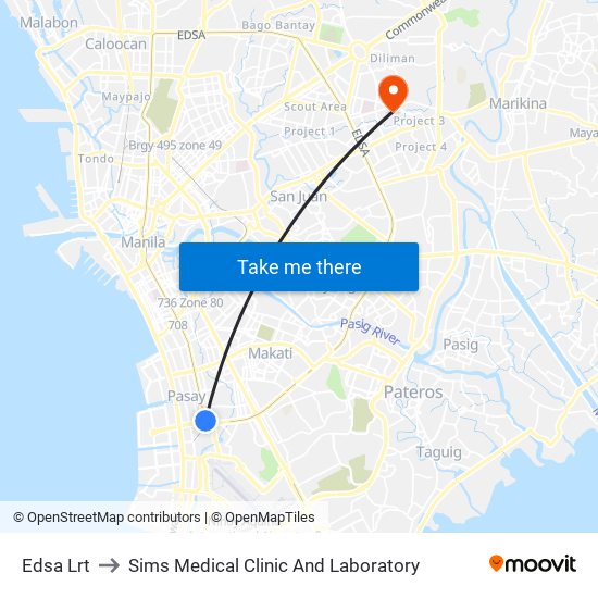Edsa Lrt to Sims Medical Clinic And Laboratory map