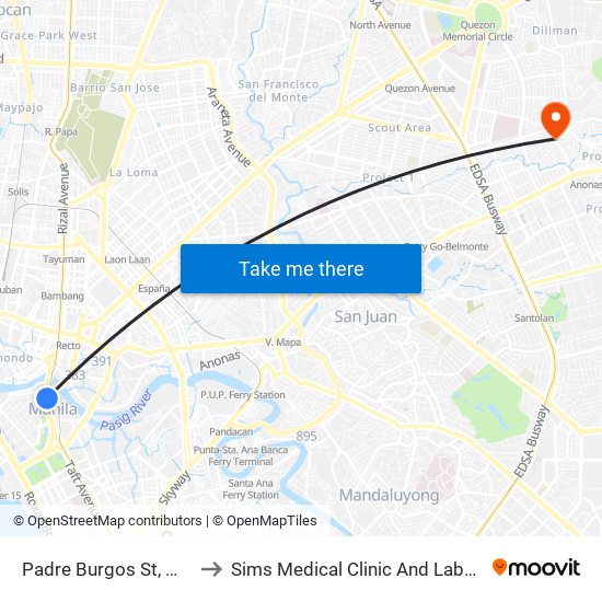 Padre Burgos St, Manila to Sims Medical Clinic And Laboratory map