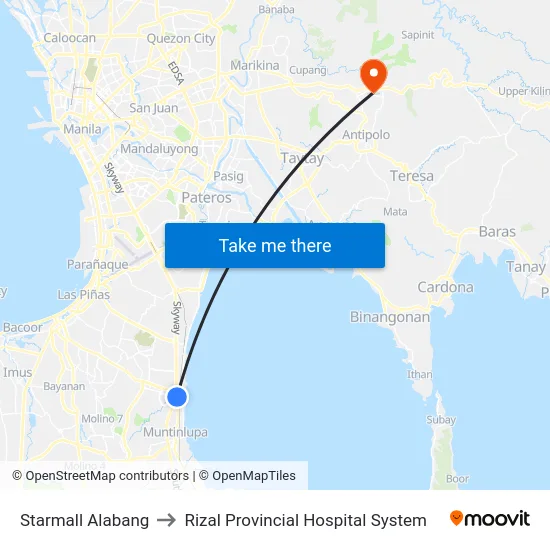 Starmall Alabang to Rizal Provincial Hospital System map