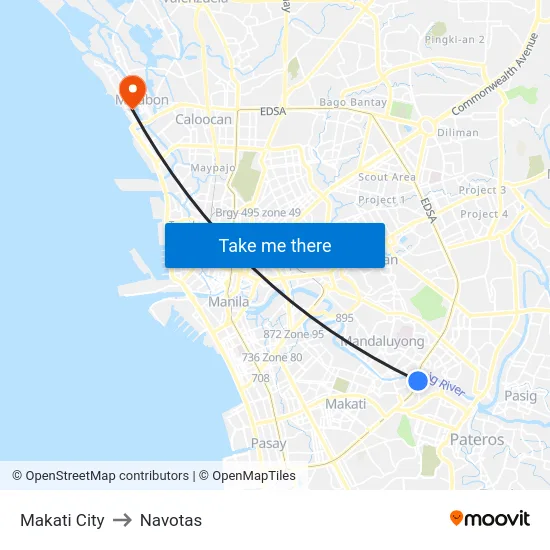 Makati City to Navotas map