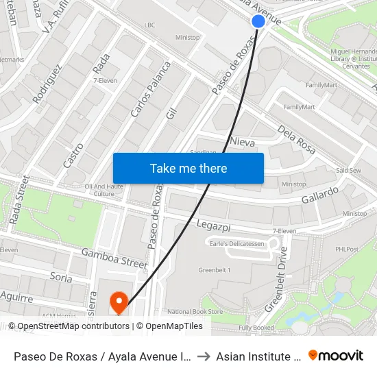 Paseo De Roxas / Ayala Avenue Intersection, Makati City, Manila to Asian Institute Of Management map