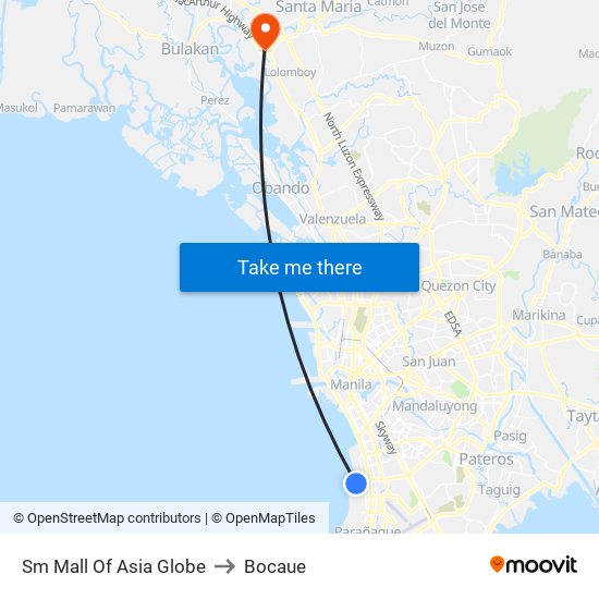 Sm Mall Of Asia Globe to Bocaue map