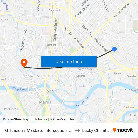 G Tuazon / Masbate Intersection, Manila to Lucky Chinatown map