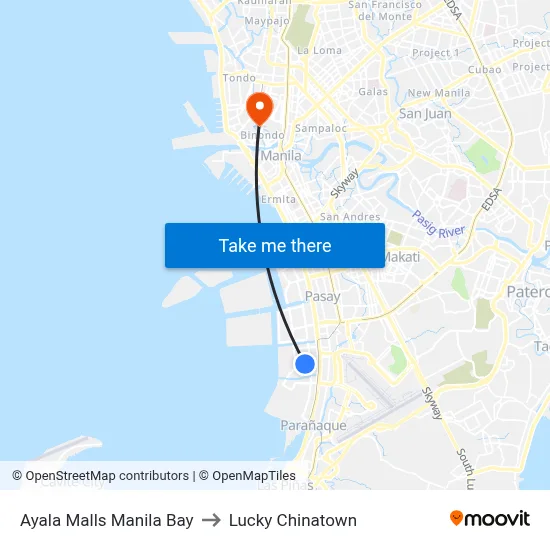 Ayala Malls Manila Bay to Lucky Chinatown map