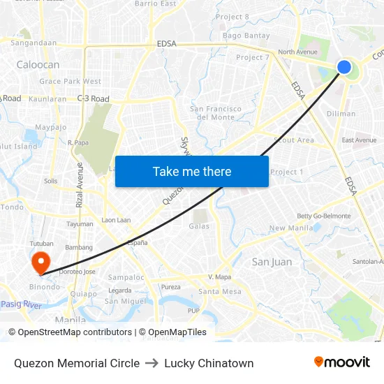 Quezon Memorial Circle to Lucky Chinatown map