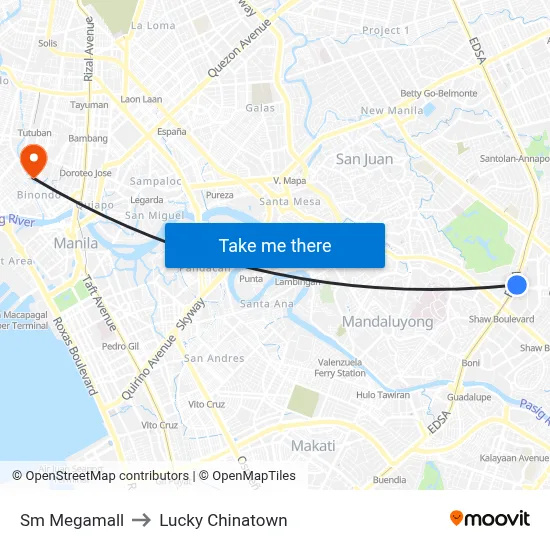 Sm Megamall to Lucky Chinatown map