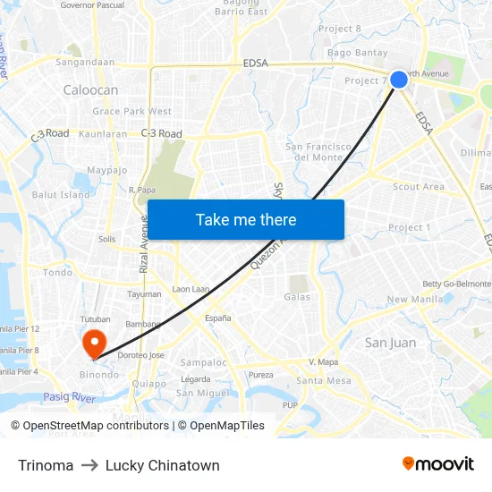 Trinoma to Lucky Chinatown map