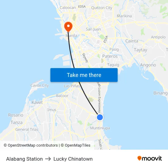 Alabang Station to Lucky Chinatown map