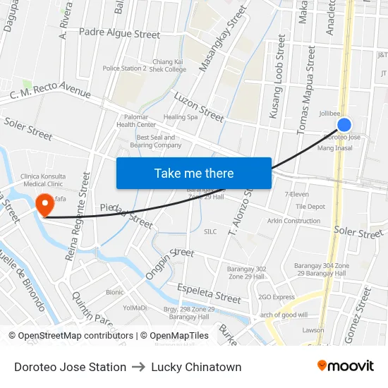 Doroteo Jose Station to Lucky Chinatown map