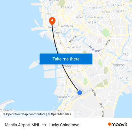 Manila Airport MNL to Lucky Chinatown map