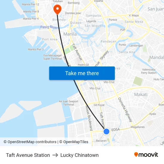 Taft Avenue Station to Lucky Chinatown map
