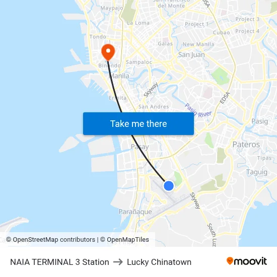 NAIA TERMINAL 3 Station to Lucky Chinatown map