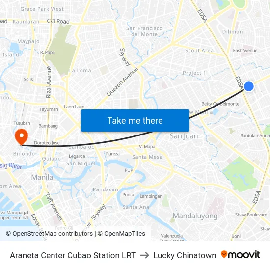 Araneta Center Cubao Station LRT to Lucky Chinatown map