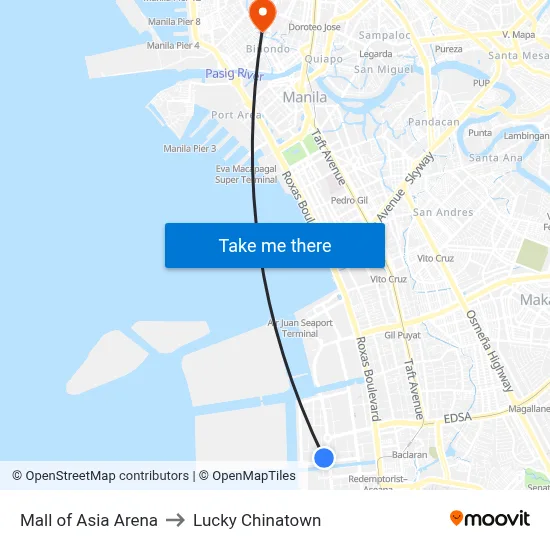 Mall of Asia Arena to Lucky Chinatown map