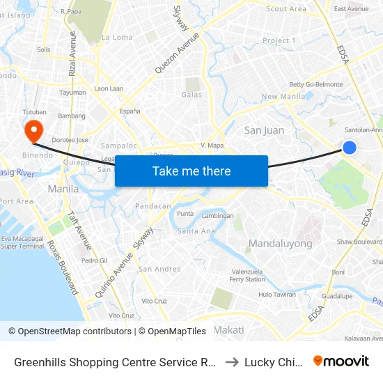 Greenhills Shopping Centre Service Rd San Juan Manila to Lucky Chinatown map