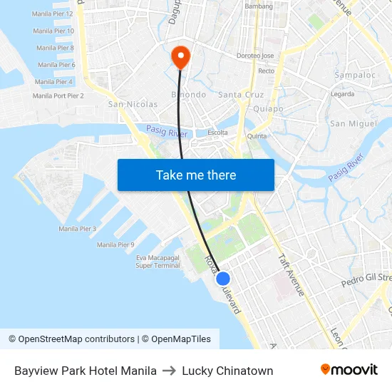 Bayview Park Hotel Manila to Lucky Chinatown map