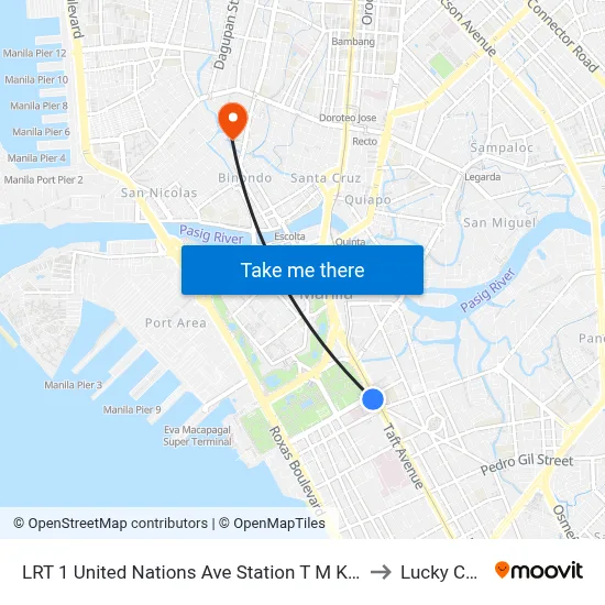LRT 1 United Nations Ave Station T M Kalaw General Luna St Manila to Lucky Chinatown map