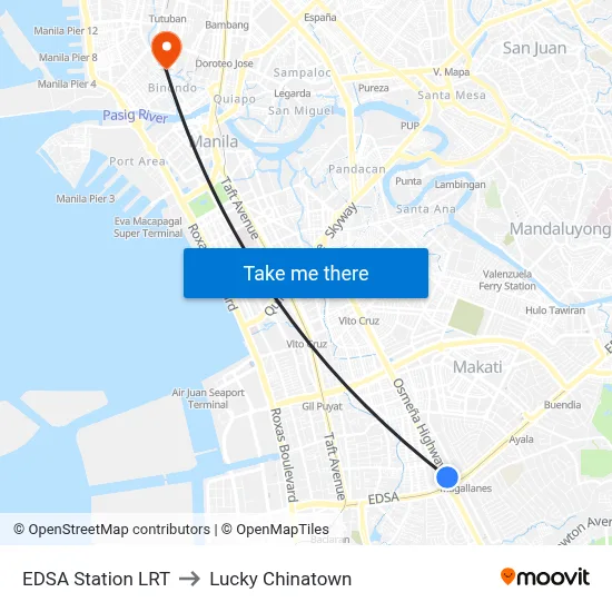EDSA Station LRT to Lucky Chinatown map