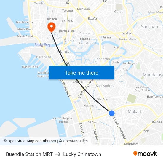 Buendia Station MRT to Lucky Chinatown map