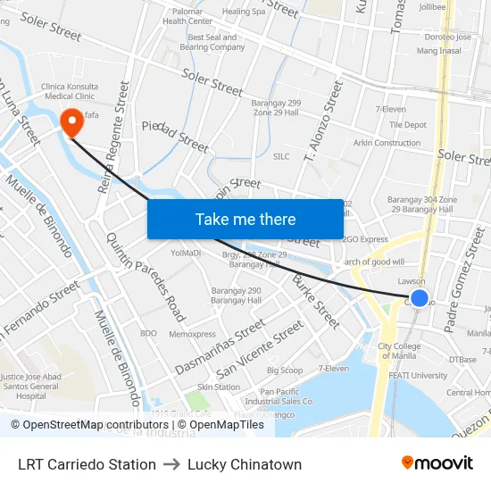LRT Carriedo Station to Lucky Chinatown map