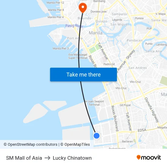SM Mall of Asia to Lucky Chinatown map