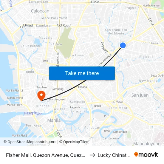 Fisher Mall, Quezon Avenue, Quezon City to Lucky Chinatown map