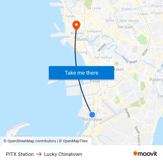 PITX Station to Lucky Chinatown map