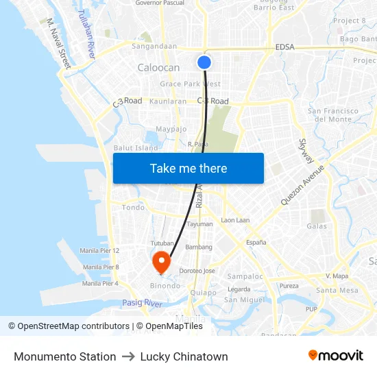 Monumento Station to Lucky Chinatown map