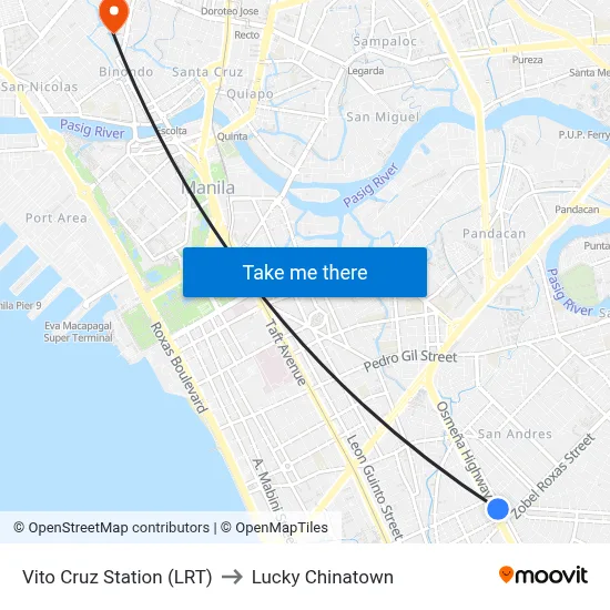 Vito Cruz Station (LRT) to Lucky Chinatown map