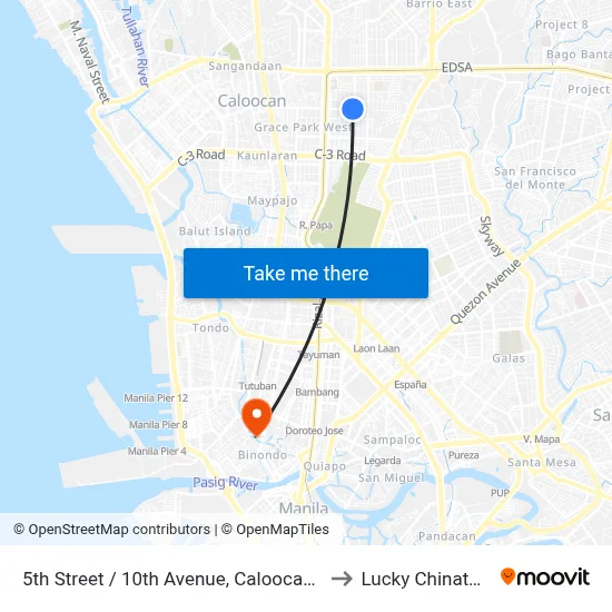 5th Street / 10th Avenue, Caloocan City to Lucky Chinatown map