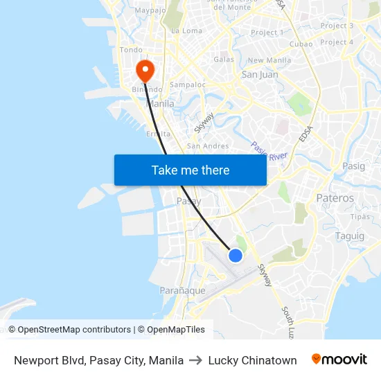 Newport Blvd, Pasay City, Manila to Lucky Chinatown map
