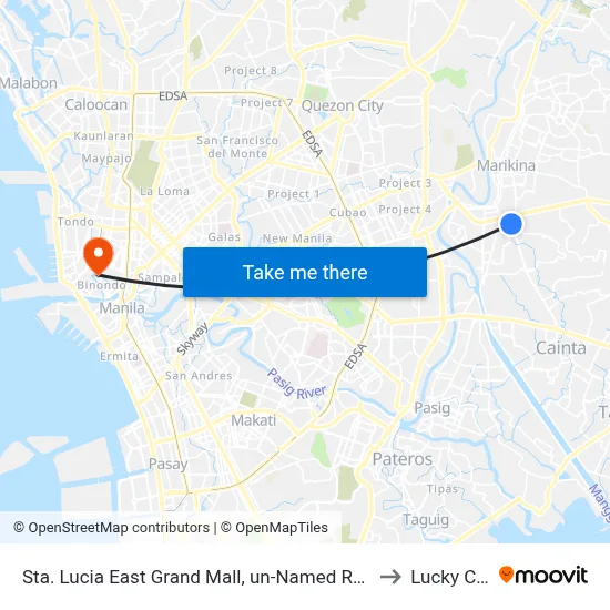 Sta. Lucia East Grand Mall, un-Named Road Near Felix Road, Cainta, Manila to Lucky Chinatown map