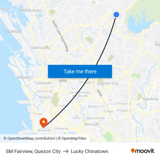 SM Fairview, Quezon City to Lucky Chinatown map