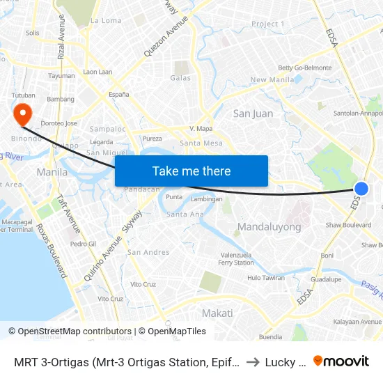 MRT 3-Ortigas (Mrt-3 Ortigas Station, Epifanio de los Santos Av, Mandaluyong City, Manila) to Lucky Chinatown map