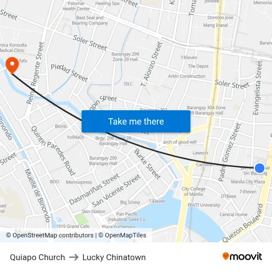 Quiapo Church to Lucky Chinatown map