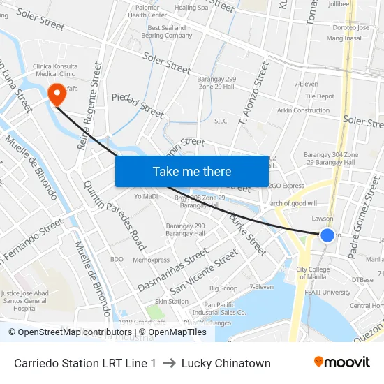 Carriedo Station LRT Line 1 to Lucky Chinatown map