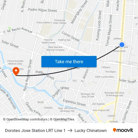 Doroteo Jose Station LRT Line 1 to Lucky Chinatown map