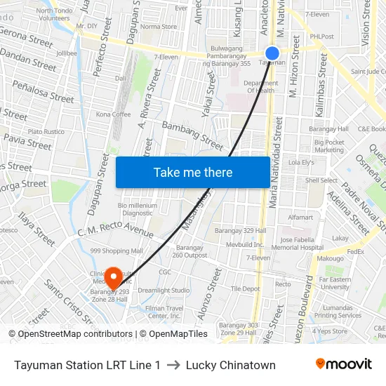 Tayuman Station LRT Line 1 to Lucky Chinatown map