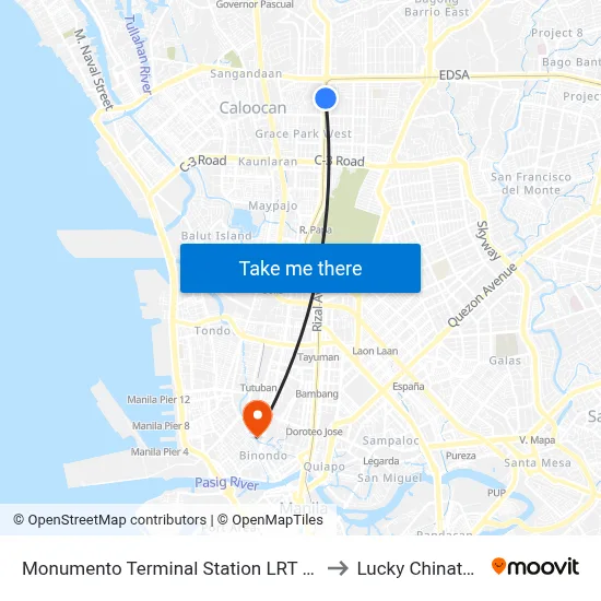Monumento Terminal Station LRT Line 1 to Lucky Chinatown map
