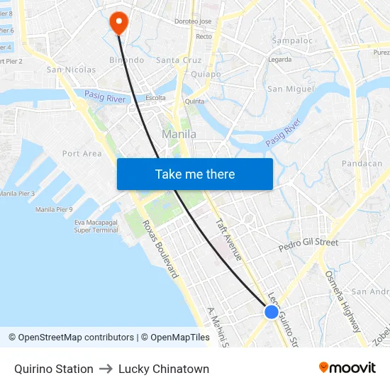 Quirino Station to Lucky Chinatown map