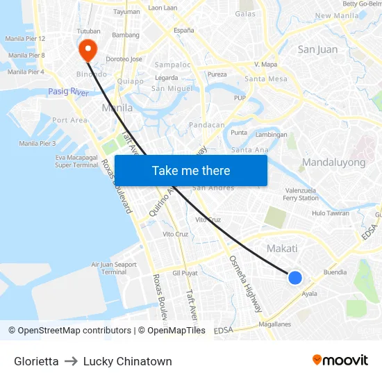 Glorietta to Lucky Chinatown map