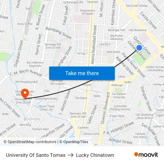University Of Santo Tomas to Lucky Chinatown map