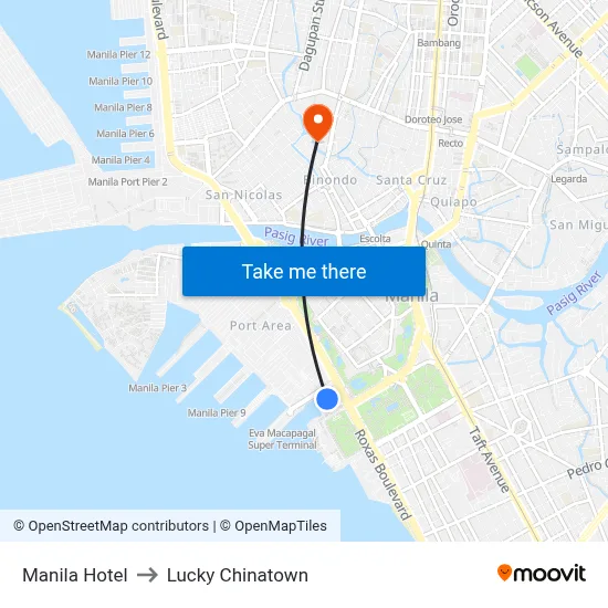 Manila Hotel to Lucky Chinatown map