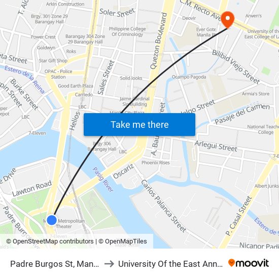 Padre Burgos St, Manila to University Of the East Annex map