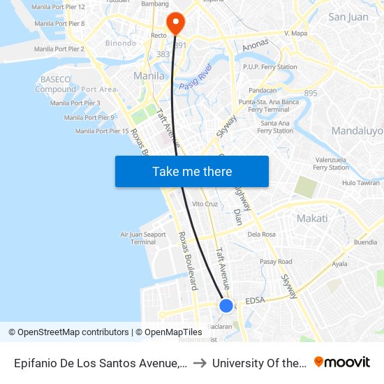 Epifanio De Los Santos Avenue, Lungsod Ng Pasay to University Of the East Annex map