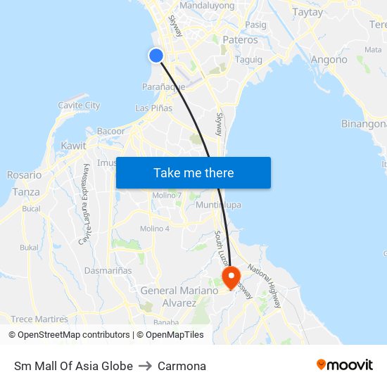 Sm Mall Of Asia Globe to Carmona map